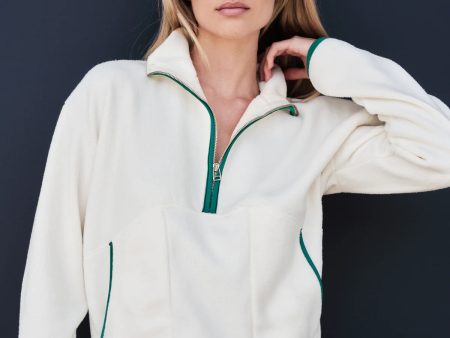 WOMEN S FAUX SHERPA 1 2 ZIP SWEATSHIRT IN CREAM JADE🤎 Online