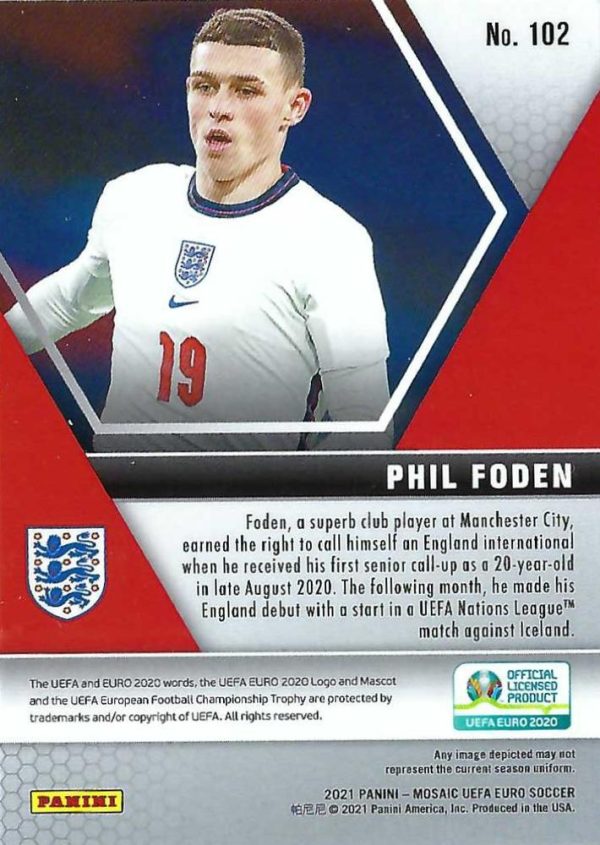 #102 Phil Foden - England, 2021 Panini Mosaic UEFA EURO Hot on Sale