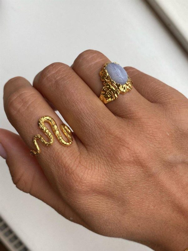 Goddess Ring Blue Lace Agate - Sterling Silver (925) Gold Pla Cheap