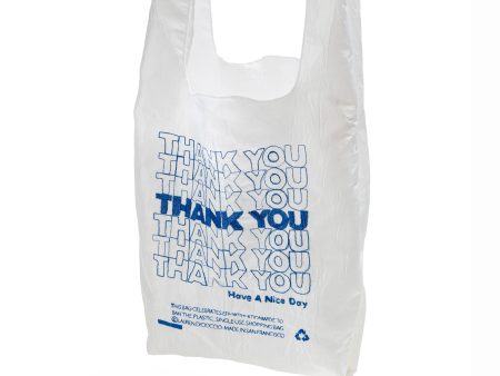 ECO BAG   MINI TOTE  THANK YOU   Blue Thread on White Fabric on Sale