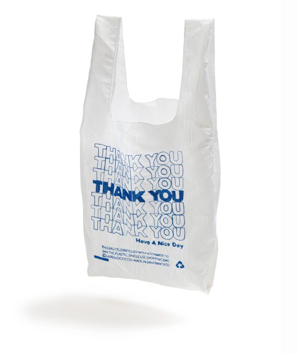 ECO BAG   MINI TOTE  THANK YOU   Blue Thread on White Fabric on Sale