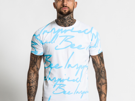 Script Tee - White Blue For Discount