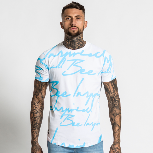 Script Tee - White Blue For Discount