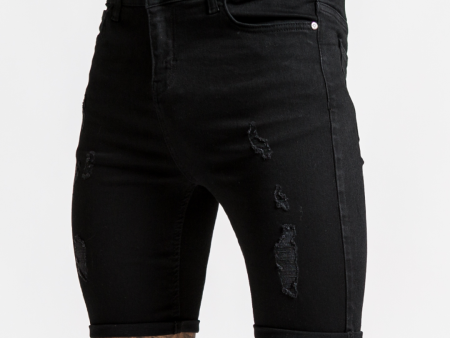 Luca Skinny Stretch Short - Distressed Jet Black For Sale