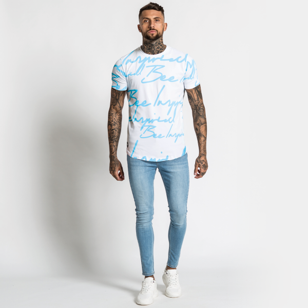 Script Tee - White Blue For Discount