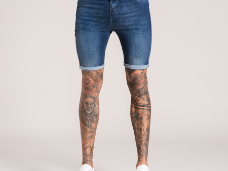 Signature Skinny Stretch Denim Short - Dark Blue Online now