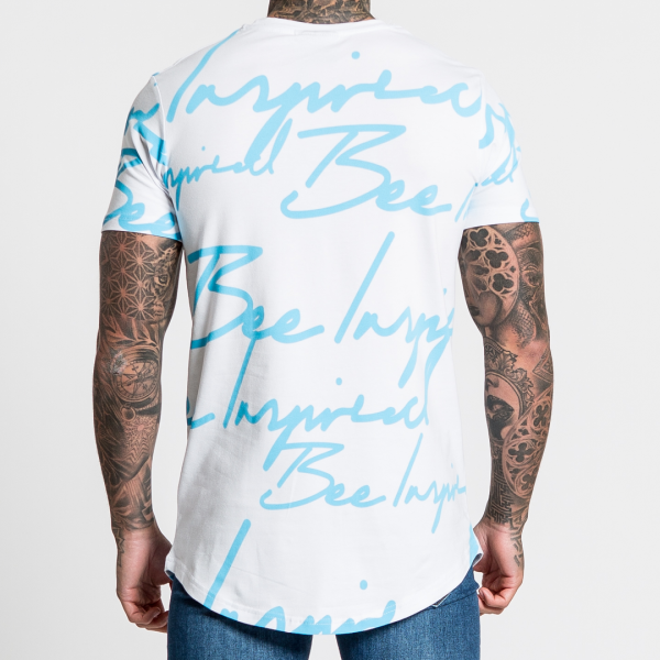 Script Tee - White Blue For Discount