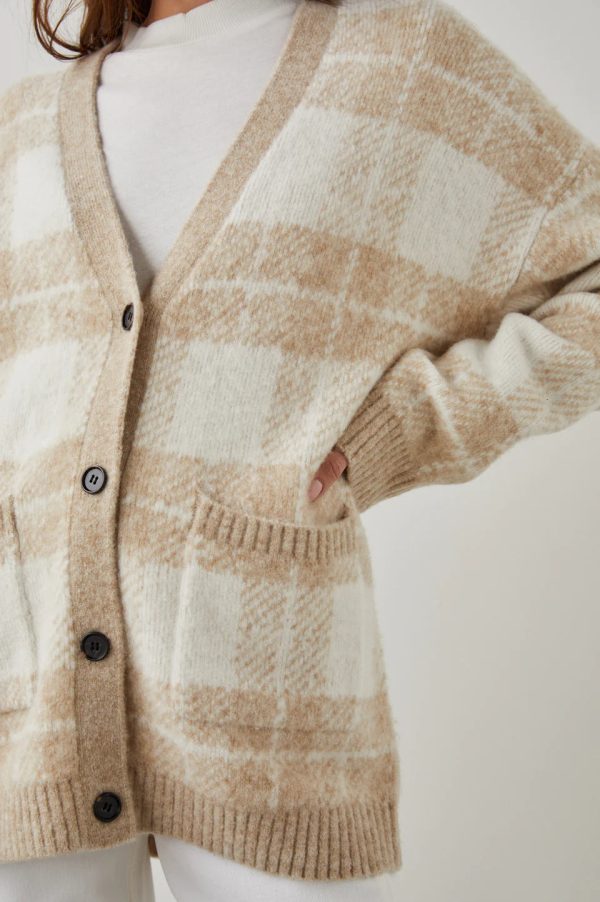 Runi Cardigan Ivory Sand Plaid 🤎 on Sale