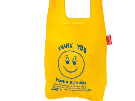 ECO BAG   MINI TOTE  SMILE   Blue Thread on Yellow Fabric Sale