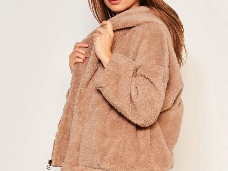 WOMEN S SHERPA HOODED COAT IN TAUPE Cheap