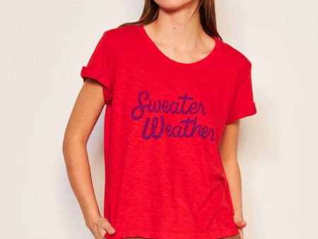 WOMEN S SWEATER WEATHER ROLLED SLEEVE TEE IN FLARE RED Online Hot Sale