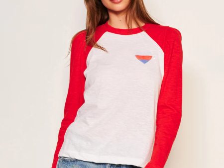 WOMEN S HEART LONG SLEEVE CONTRAST SLEEVE TEE IN FLARE RED🩵 Fashion