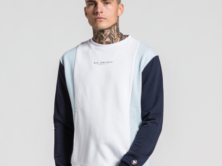 Sense Crew Sweater - White Light Blue Navy For Sale