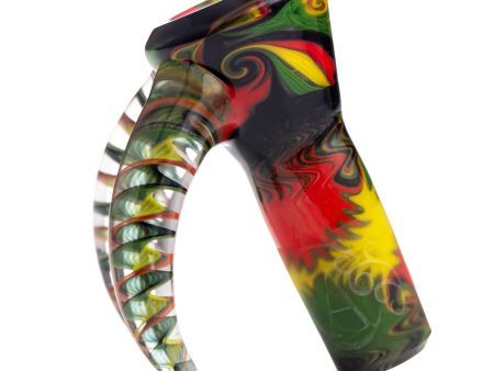 Chase Adams Fully Worked 4 Hole Slide with Two Horns (18mm) - Rasta Colorway Online Hot Sale