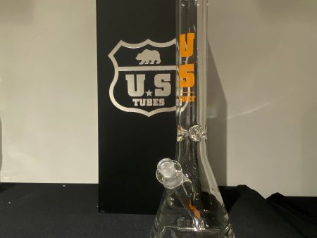 US Tubes 17 Inch Flagship Beaker 50 x 7mm with 19mm Joint and Display Box (Orange Block Decal) Hot on Sale