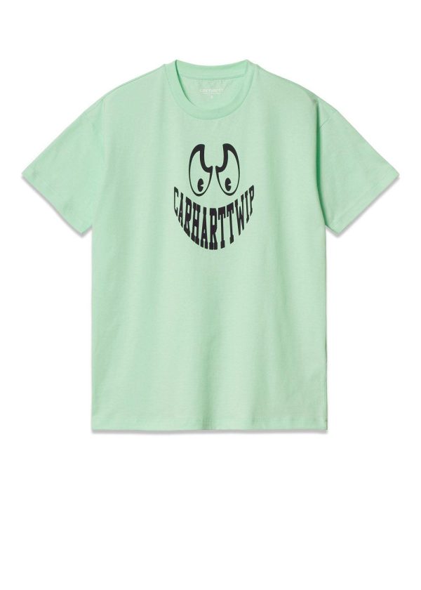 W  S S Grin T-Shirt - Pale Spearmint   Black For Sale