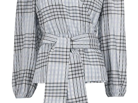 Taia wrap top - Pale Blue Check Sale