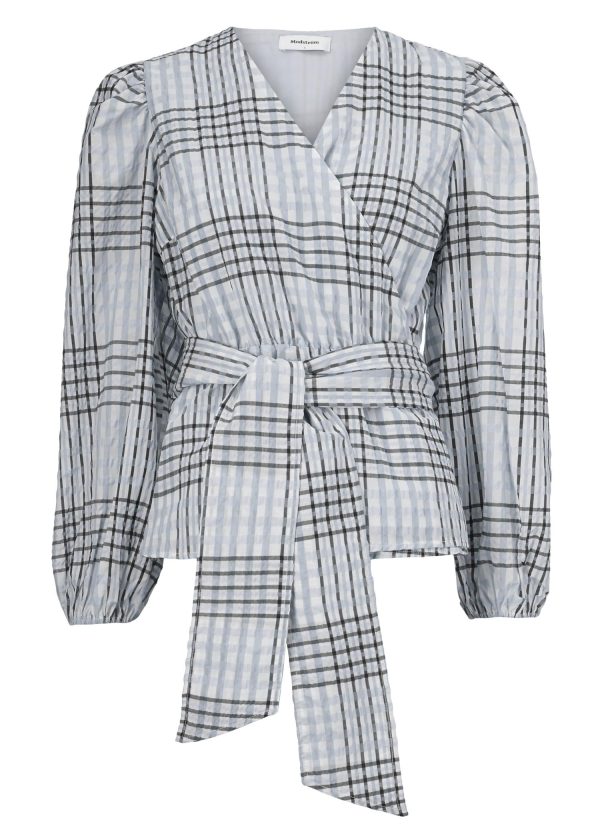 Taia wrap top - Pale Blue Check Sale