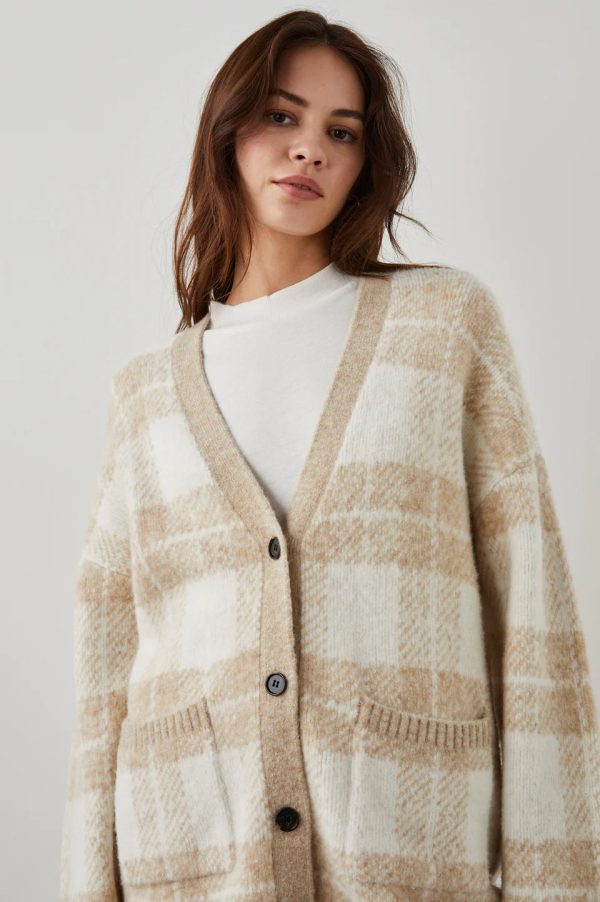 Runi Cardigan Ivory Sand Plaid 🤎 on Sale