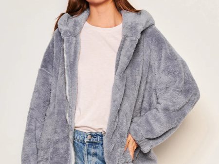 WOMEN S SHERPA HOODED COAT IN BLUE LINEN Sale